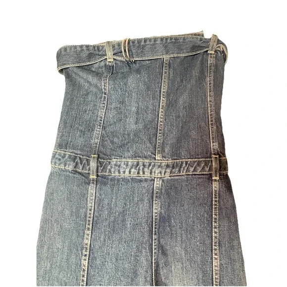 ZARA Women's L Denim Jumpsuit Wide Leg Flare Denim Strapless Buckle Detail - Picture 3 of 9